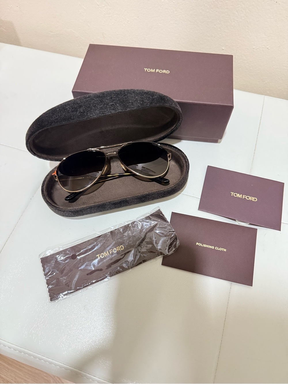 Tom Ford Gold Frame Aviator Sunglasses with Brown Lenses